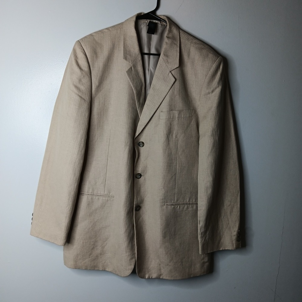 Claiborne Sport Coat Blazer 42R Tan Linen Single Breasted Jacket Old Money Yacht